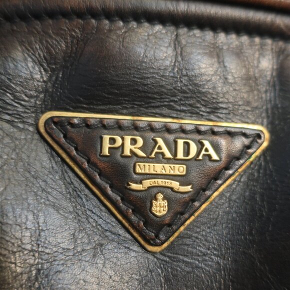 AUTHENTIC Prada Vitello Bowler Black Brown Serial No. 25 Leather Satchel Handbag - Picture 4 of 16